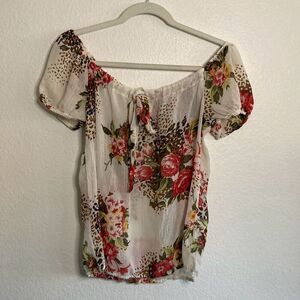 Off the Shoulder Floral Blouse White size Small